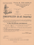 712209 Prijslijst met de zomerprijzen van de Firma B. ter Weele, Anthraciet, Cokes, Steenkolen enz., Wittevrouwensingel ...